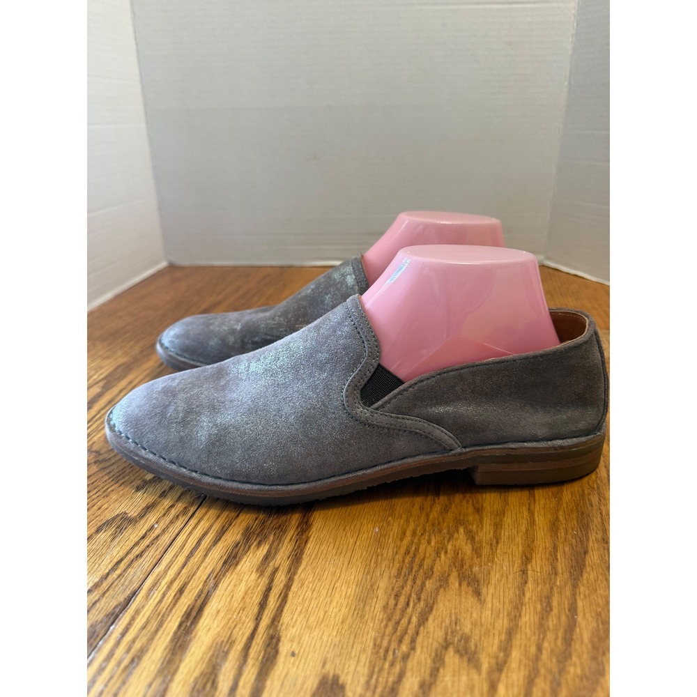 Trask Ali Metallic Suede Loafers Grey Silver Slip On Vibram Sole Womens